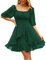 Beluring Womens Midi Summer Dresses Square Neck Chiffon Ruffle Hem Flare Smart Dress Dark Green M