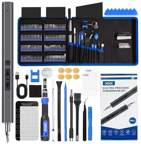 XOOL 150 in 1 Electric Screwdriver Set Precision Screwdriver Set with 120 Magnetic Bits, Rechargeable 2 Gears Torque Power Screwdriver Kit for Electronics, Computer, Laptops, Phone, PC, Game Console