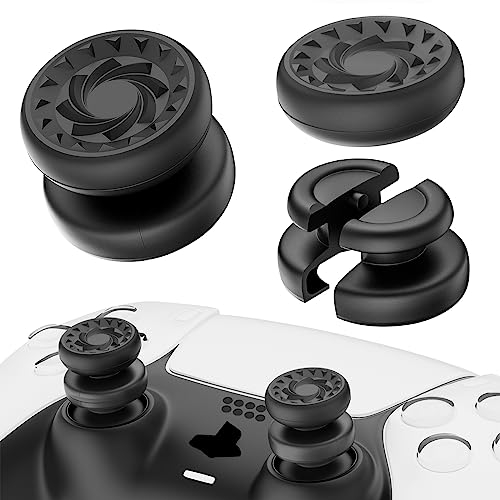 PlayRealm Thumbstick-Verlängerung und Silikon-Griffabdeckung, 2 Sets für PS5 n PS4 Controller (Wirbel schwarz)