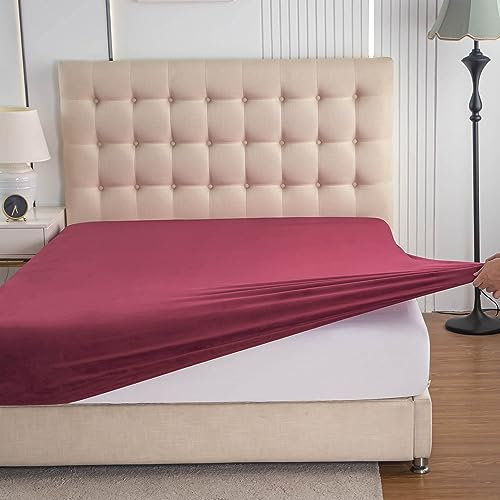 Soifox Jersey Warm Spannbettlaken 90x200cm bis 100x200cm 2er Pack Plüsch Fleece Samtweich Kuschelig Flauschig Cashmere Touch Bettlaken für Boxspringbett Topper Matratze Rot mit Gummizug