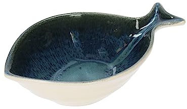 Keyhomestore- Set di 2 Piatti a Forma di Pesce Colore Blu, 24 cm – Ideale come Antipastiera, Vassoio Decorativo per Cibi e Contenitore, Ceramica Raffinata e di Alta qualità.