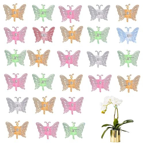 XPQINXPX 30 Pieces Orchid Clips Butterfly Plastic Clips Garden Plant Support Clips Green Plant Clips (Color Random)
