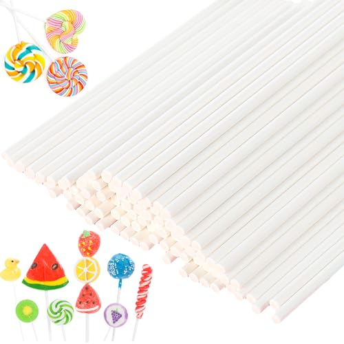 DOANTE 50 Piezas Chuches Palitos de Papel,palitos de papel para piruletas,Palillos de piruleta,Palos Para Cake,palitos de papel sólidos Blanco,para hacer piruletas,Chocolate(10cm*3.5mm)
