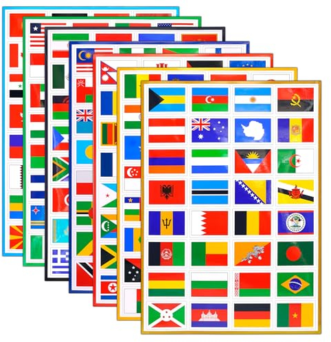 7 Feuilles D'autocollants De Drapeau du Monde,224 Pièces Autocollants De Drapeaux Autocollants De Passeport Stickers Pour Planificateur De Voyage Bagages Jeux Olympiques Paris 2024