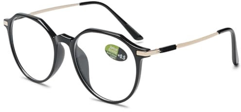 VEVESMUNDO Blaulichtfilter Lesebrillen Metall Groß Rund Nerdbrille Anti Blaulicht Brillen Damen Herren +0.5,+1.0,+1.5,+2.0,+2.5,+3.0,+3.5,+4.0 (1 Stück Hell Schwarz, 2.0)