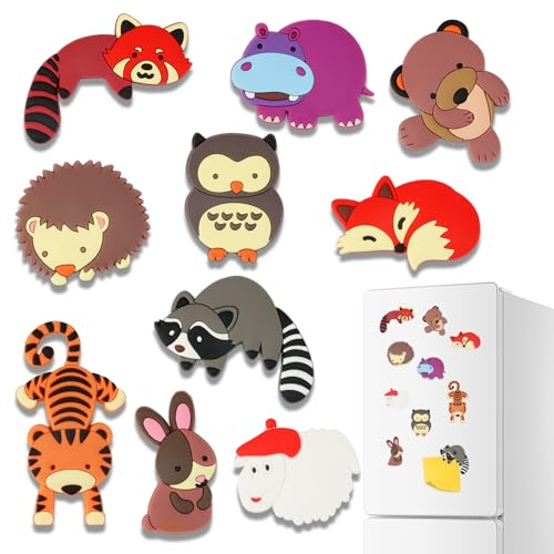 10 Stück 3D Tiere Kühlschrankmagnete, Lustige Cartoon Tiermagnete für Kühlschrank, Tafel, Heimdekoration - Kinder Magnete