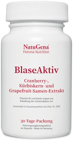 NatuGena BlaseAktiv mit Cranberry-Samen-Extrakt, Kürbiskern-Samen-Extrakt & Grapefruit-Samen-Extrakt für Frauen & Männer, 60 Kapseln (30 Tage Packung)