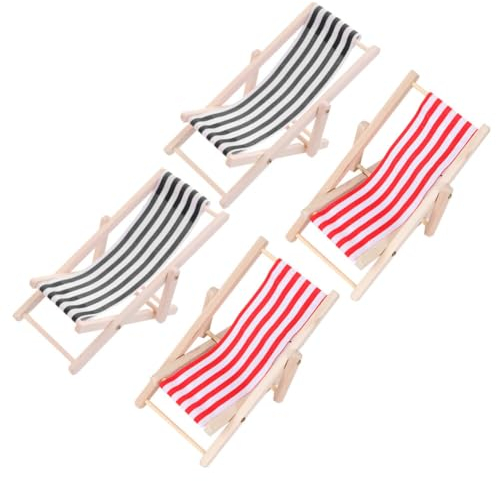 HEMOTON 4stücke Mini Strandstuhl Für Puppenhäuser Faltbare Miniatur Liegestühle Rot Und Schwarz Für Kreative Mikrolandschaften Deko Für Kinderzimmer