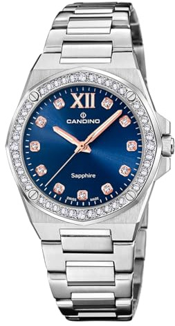 Candino Swiss Damenuhr Analog aus Edelstahl 316l Silberfarben | Quarzwerk, Widerstandsfähiges Saphirglas, Wasserdicht 5 ATM C4751/3, Lady Elegance