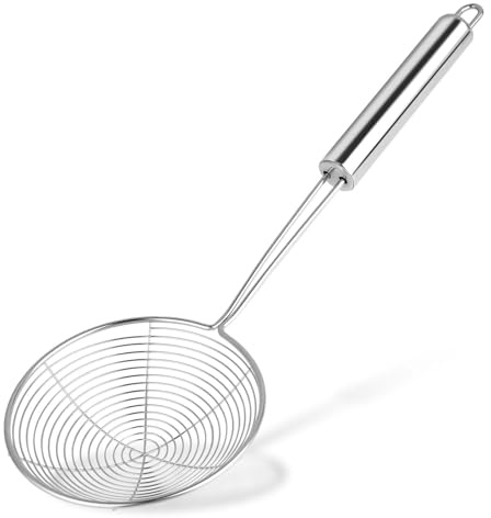 Steel Spider Strainer Skimmer Ladle - Wire Strainer Pasta Skimmer for Kitchen Cooking and Frying