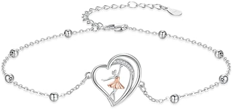 MEDWISE Ballerina Armband für Frauen 925 Sterling Silber Herz Ballett Armband Damen Fußkette Armkette Tänzerin Schmuck Armband für Damen Mädchen Ehefrau Mutter Geburtstag Geschenk