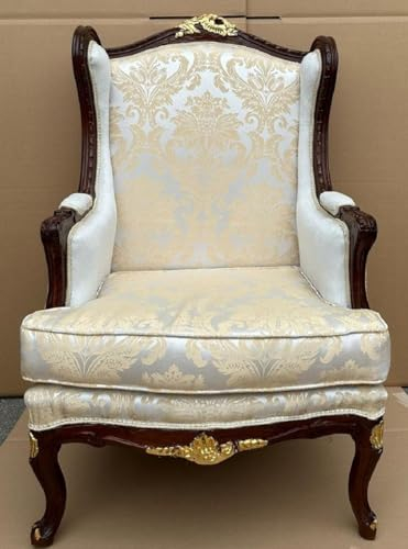 Casa Padrino Barock Ohrensessel Beige/Dunkelbraun/Gold - Barock Wohnzimmer Möbel