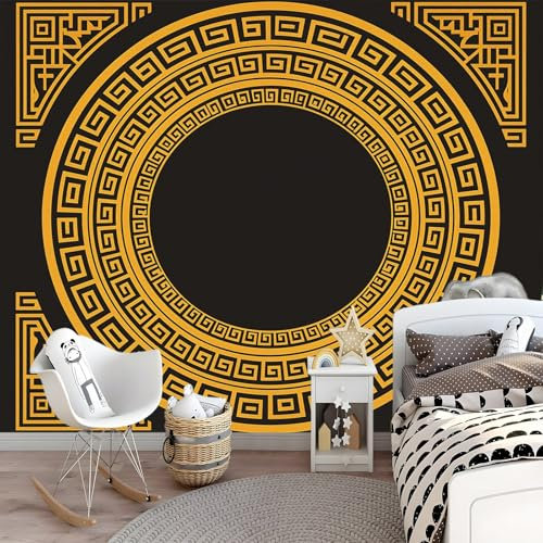 Non-Woven Photo Wallpaper - Ancient Greek Key Black Gold - Mural Wallpaper Wall Mural 400 x 280 cm Photo Wallpaper Wall-Art Wallpaper murals Children's Room Home Poster Decoration