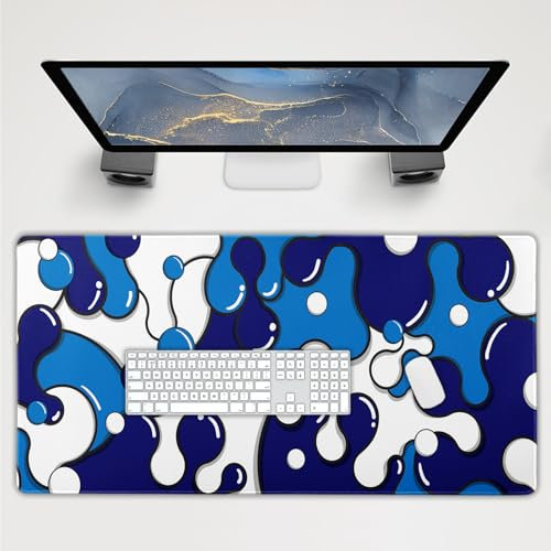 Navy Blue White Mouse Pad Extended 3XL Anime Cool Geometric Japanese Extended Desk Mat 120X60 cm Non-Slip Rubber Base Stitched Edge Large XXXL Mousepad for Desk Gaming Laptop Desktop,47.2x23.6 Inch