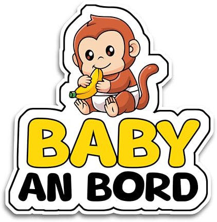 Baby on Board Aufkleber Auto, Baby Monkey Auto Aufkleber, Baby on Board Sticker 15.5 x 15 cm, Wetterfest und UV-Beständig aufkleber auto, Sticker Baby und Auto Baby für sichere Fahrten mit Ihrem Kind