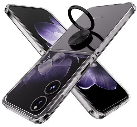 STARRYNOVA Coque Compatible avec Xiaomi Mix Flip, Anneau Béquille Crystal Clear Etui, Anti-Chute aux Quatre Coins Transparent Protection Housse TPU Rotatif à 360 Bague Cover - Anneau Noir