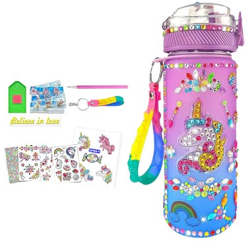 Mimoqk Water Bottle Decoration Kit for Girls,Decorate Water Bottles for Girls,Gem Water Bottle with Stickers | Art & Craft Kits, Toys for Girls Aged 6-12