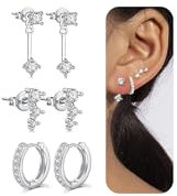 AVYRING 3 Paare Sterling Silber Stecker Ohrringe für Damen, 3 Löcher Diamant Ohrringe Stacks Zierliche Kleine Stecker Huggie Hoop Ohrringe Set für Mehrere Piercings