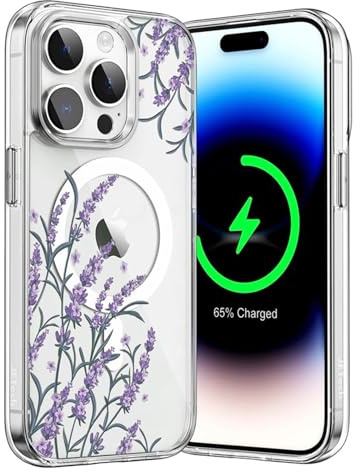 Bakicey Kompatibel mit iPhone XR Hülle,Durchsichtig Gebrochene Blumen mit Mag-Safe Schutzhülle TPU Mädchen Kratzfest Case Cover für iPhone XR,Lavendel