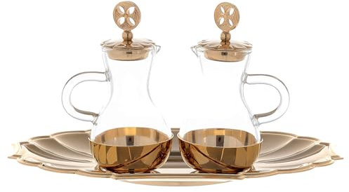 Holyart Ampolline con Decorazioni e Vassoio Dorato