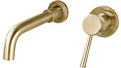 Robinets de lavabo à fixation murale en or brossé pour lavabo de salle de bain design siamois 20 cm