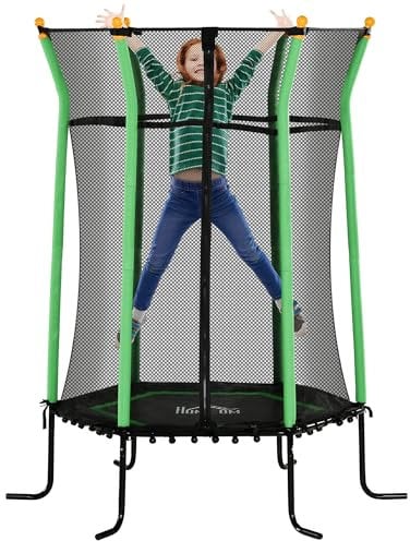 HOMCOM Kinder Trampolin Ø163,5 cm, Indoor Trampolin mit Sicherheitsnetz Randabdeckung Gummiseil, Kindertrampolin bis 50 kg, für Kinder 3-10 Jahre Grün