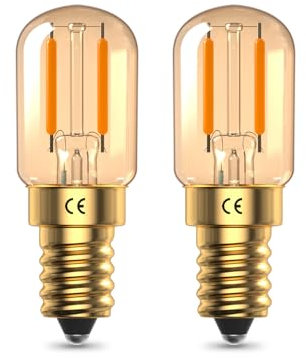 GlowUp 1W E14 LED Glühbirne, Vintage Bernstein E14 LED Glühlampe, T22 LED Lampen Weiches Licht Warm Weiß 2200K, 10W-15W Äquivalent, Retro E14 SES Mini LED Leuchtmittel, Nicht Dimmbar, 2 Stück