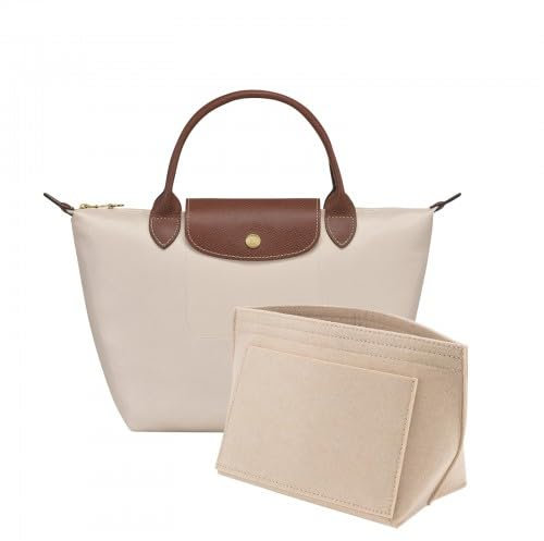 Wisebom Organiseur de Sac pour Longchamp, Organiseur de Sac à Main en Feutre, Organiseur de Sac Fourre-tout Pliable, Poche Intérieure en Feutre Multi-poches pour Téléphone Clés Tasse (Beige, S)