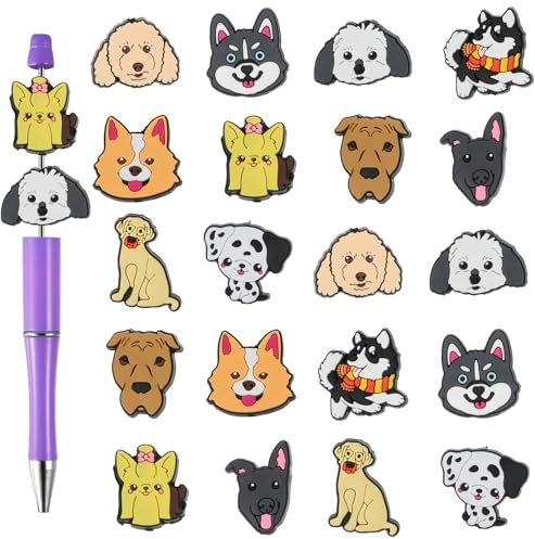 20Pcs Dog Silicone Focal Beads Bulk,Focal Beads Bulk for Bead Pens Keychain Jewelry Making Dog Silicone Beads for Beadable Pen Keychain Making,DIY Pen Beads Making Puppy Focal Beads (10 Style)
