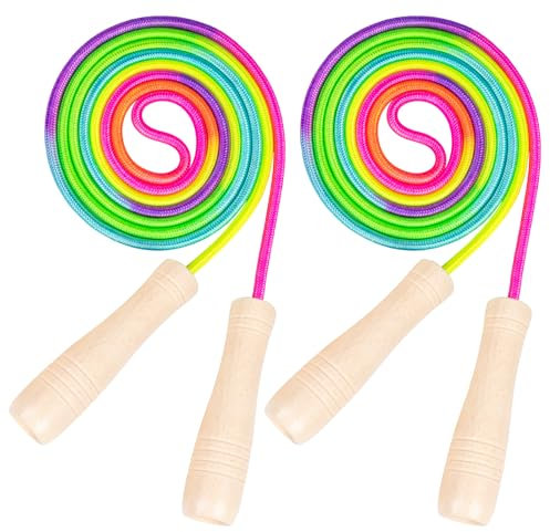 Corda per saltare per bambini, 2 pezzi, 260 cm, regolabile, con manico in legno e corda per saltare arcobaleno, Skipping Rope Kids per bruciare i grassi e saltare esercizi e fitness