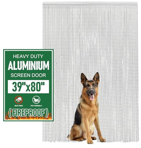 Zilchx Aluminium Chain Curtain 39x80in/100x205cm, Door Fly Screens For Doorways Decoration, Metal Insect Blinds For Bug & Pest Control, String Door Curtain For Home Door Privacy, Silver