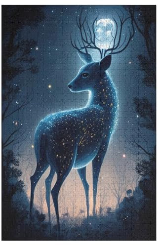 Animal Hirsch Puzzle 1000 Teile, Holzpuzzle Herausforderndes Geschicklichkeitsspiel, Kinder Erwachsenenpuzzle Ab 12 Jahren 78×53cm