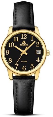 Uhr Damen Armbanduhr Damen Uhr mit Großen Ziffern Analog Quarzuhr für Frauen mit Lederband