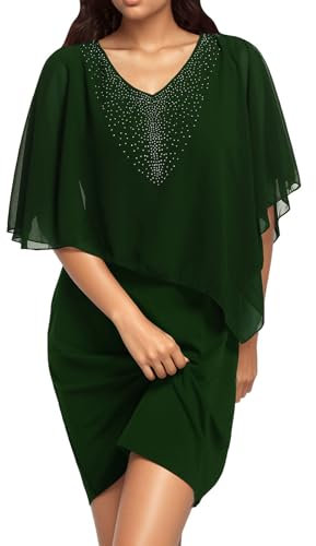 Generisch Damen Große Größe Chiffon Cape Cocktailkleid Knielang Abendkleid