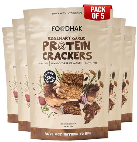 FOODHAK Rosemary & Garlic Protein Gluten Free Crackers | Pack of 5 x 100g