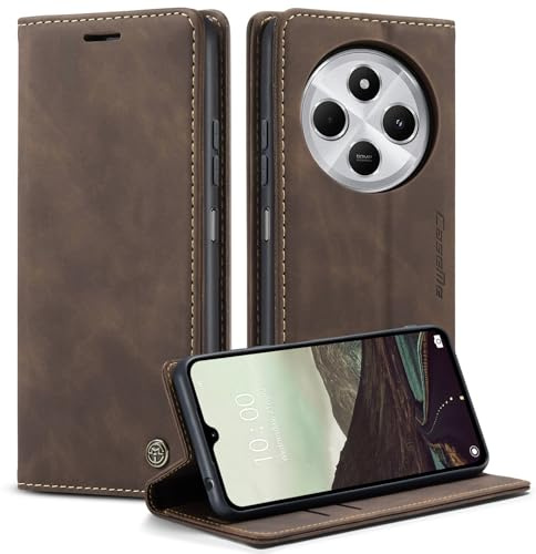 Monweicz Handyhülle für Xiaomi Redmi Note 14C Hülle Premium Lederhülle Klappbar Flip Case Tasche Magnet Kartenfach Standfunktion Klapphülle Schutzhülle für Xiaomi Redmi Note 14C - Kaffee