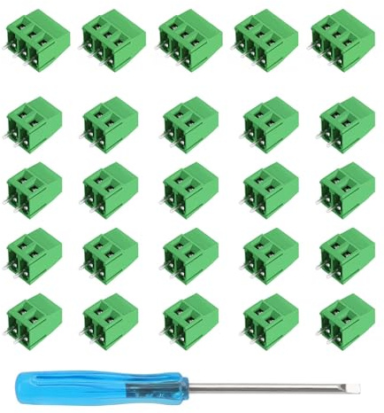 HAFRILY PCB Mount Screw Terminal Block 2.54mm Pitch Terminal Blocks 2 Pin/3 Pin CIY for PCB Connectors Arduino(20 x 2 Pin, 5 x 3 Pin, 1 x Screwdriver)