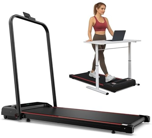 Walking Pad - Foldable Running Machine, Under Desk Treadmill, 12 Km/h Speed, for Home & Office, Remote Control, and APP, LED Display with Fitness Tracker, No Assembly, 130kg Load Capacity