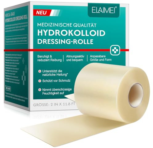 Hydrokolloid Rolle 5 cm x 3,6 m, Extra Dünn und Zuschneidbar, Selbstklebendes Hautschutzpflaster, Wasserdicht,Atmungsaktiv und Hautfreundlich, Für Komfortablen Schutz vor Reibung und Schmutz