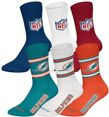 NFL Unisex Team Crew Socken, 6er Pack | Weicher Baumwoll-Mix, gerippter Bund mit Streifen und Logo, atmungsaktiv, pflegeleicht