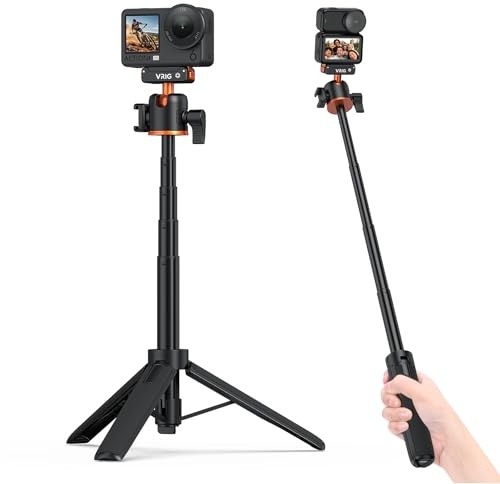 VRIG 55cm/21″ Quick-Release Selfie Stick Tripod for DJI Osmo Nano/Action 6 | Dual-Direction Quick-Release Adapter Mount, 360° Ball-Head & Cold Shoe, Action Camera Tripod Handle Grip, AC-40N