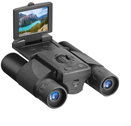 HEIBTENY High Power 10x25 Digital Binoculars with Integrated 5MP Camera and 2 Inch LCD Screen, Long Range Viewing for Bird Watching, Football Matches, Concerts, Hunting (black)