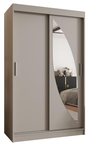 Kryspol - Kleiderschrank mit Spiegel - Schwebetürenschrank - Kleiderschrank 120 cm Breit x 200cm(H) x 62cm(T), 2 Türen, Laminierte Möbelplatte, Schiebetürenschrank Milo 120, Farbe Kaschmir