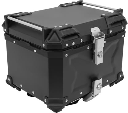 WEIGR Motorrad Topcase Aluminium 45L Schwarz, Wasserdichter Motorradkoffer mit Schloss & 2 Schlüsseln, Universal Heckbox Hard Top Box für Helm Gepäck Roller Motorrad (45L)