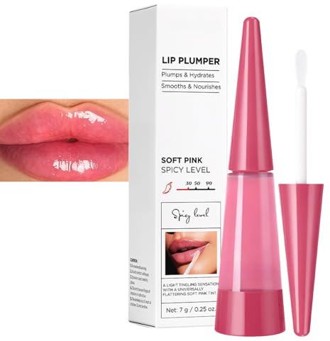 Lip Plumper Gloss Clear with Hyaluronic Acid & Jojoba Oil, Lip Plumping Lip Gloss for Fuller-Looking Lips, Non-Sticky Moisturising Lip Oil, Transparent Lips Balm, High Shine Lip Serum (#5Soft Pink)