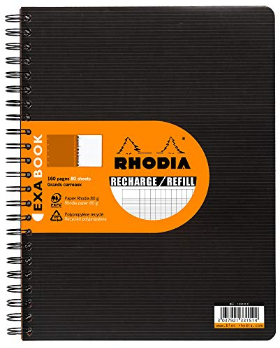 RHODIA 133151C - Cahier recharge pour cahier d'organisation Exabook Noir - A4+ 22,5 x 29,7 cm - Grands Carreaux (Seyès) - 160 pages détachables perforation 4 trous - Papier Clairefontaine 80 g/m²