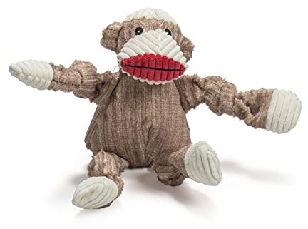 HuggleHounds Plush Corduroy Durable Sock Monkey Knottie Toy, Small, assorted colours