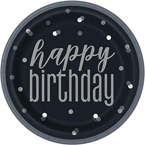 BLING Party Decorations and Tableware for 21st Birthday in BLACK & SILVER Glitz (Paper Plates)