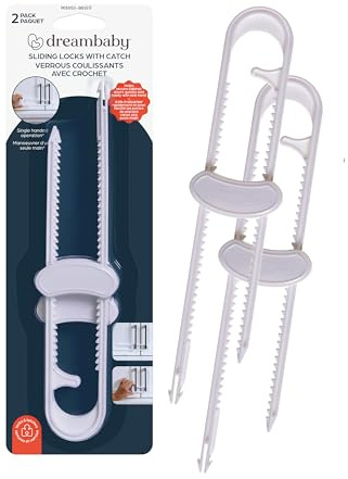 Dreambaby Sliding Cabinet Handle Door Lock- 2 Pack - Child Proofing Safety Latch - for Kitchen, Bathroom Storage Doors Handles & Knobs - Suitable for Round & D-Shaped Knob Handles