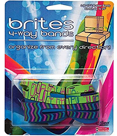 Alliance Rubber 07875 Brites 4-Way Non-Latex Rubber Bands, 8-1/2, 3 Pack, Blue, Orange, and Lime Green